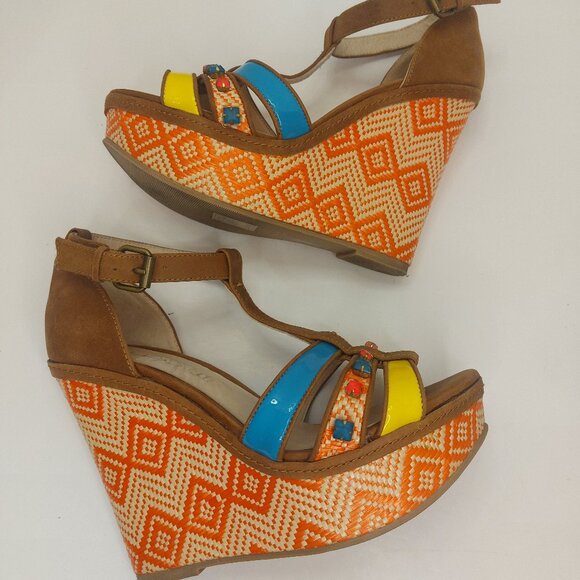 ALDO Multi Color Platform Wedge Sandals Women's Size US 6.5/ EUR 37 - Picture 4 of 11